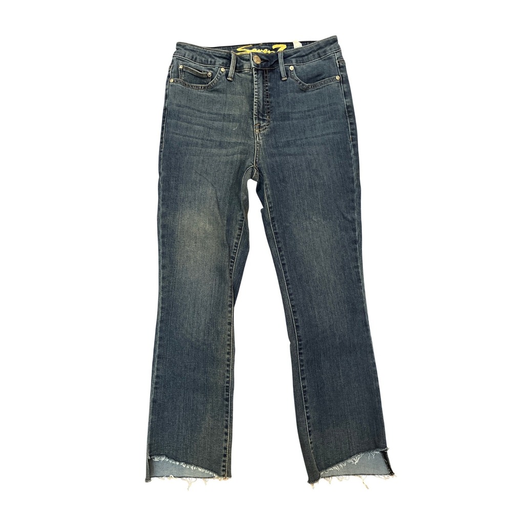 Seven7 Womens High Rise‎ Bootcut Fashion Jeans Medium Wash Raw Step Hem Size 4